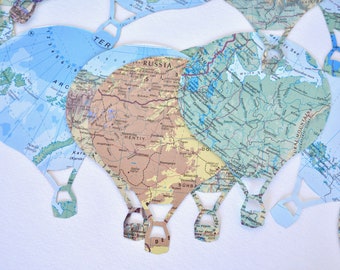 Vintage Map Hot Air Balloon Confetti and white cloud confetti.