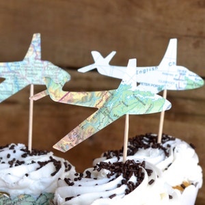 Vintage Map Airplane Cupcake Toppers - Perfect for weddings, birthdays, baby showers, and much more!