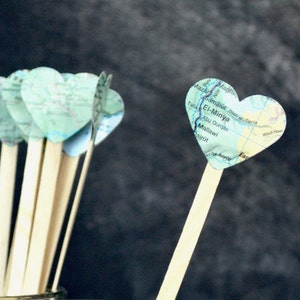 Vintage Map Heart Drink Stirrers Swizzle sticks for hot or cold drinks image 1