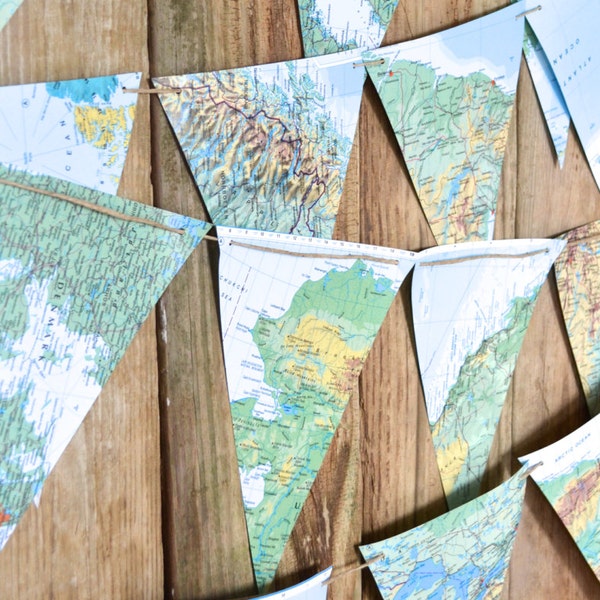 Map Banner Garland Printable, World Map Alphabet, Letters for Travel