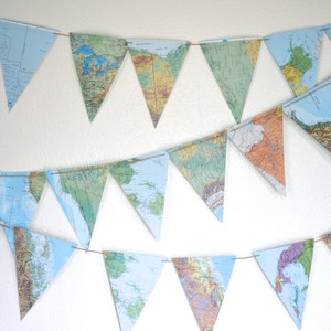 Large Vintage Map Triangle Garland  - 5, 10, 15, 20 or 30 feet of bunting