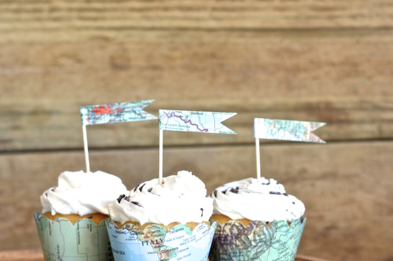 Vintage Map Cupcake Flags image 1