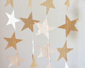 Vintage Book Paper Star Garland. Perfect for wedding, bridal showers, birthdays, baby showers, Christmas, and more!