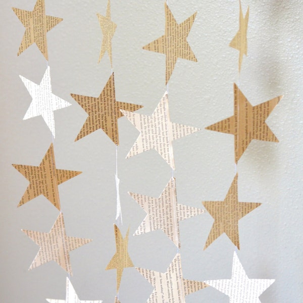 Vintage Book Paper Star Garland. Perfect for wedding, bridal showers, birthdays, baby showers, Christmas, and more!