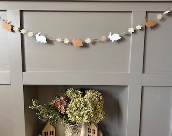 Rabbits and Vintage Flowers Garland. Custom rabbit colors available in your choice of Gold, Kraft Brown, Light Pink, Baby Blue, and more!