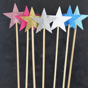 2" Sparkly Glitter Star Cake Pop Wands and Dessert Toppers - star dessert toppers in wide range of glitter colors