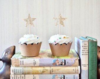 The Original Vintage Book Star Cupcake Toppers - Handcrafted from vintage books. Custom literature available.