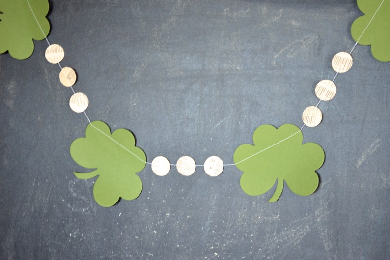 St. Patrick's Day Garland clover shamrocks and vintage circles. 10ft Long image 3