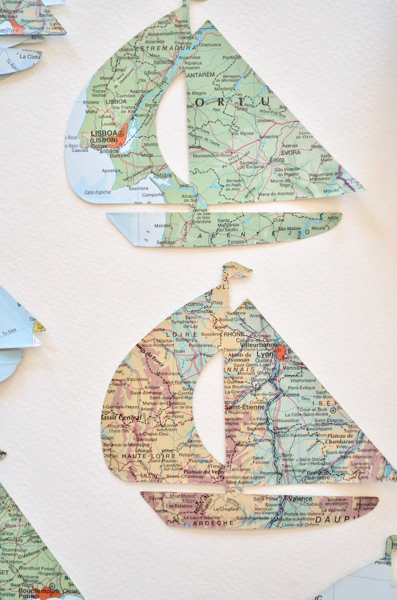 Vintage Map Sailboat Shaped Confetti Choose from 30 or 50 pieces image 5