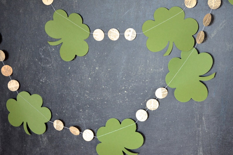 St. Patrick's Day Garland clover shamrocks and vintage circles. 10ft Long image 4