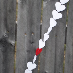 White Paper Hearts Garland white with a red heart, custom colors available image 3
