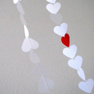 White Paper Hearts Garland white with a red heart, custom colors available image 2