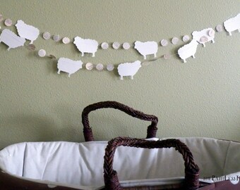 10 foot long Sheep and Vintage Book Circles Banner - Custom colors available