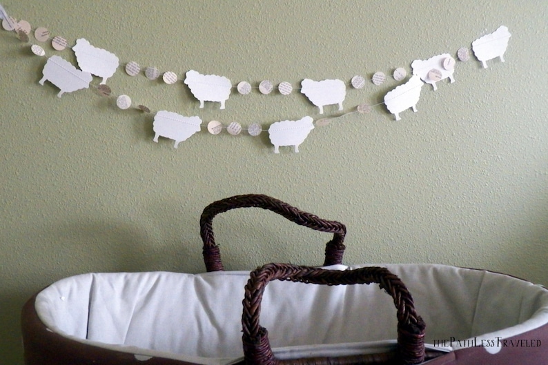 10 foot long Sheep and Vintage Book Circles Banner Custom colors available image 1