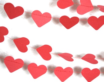 Red Paper Hearts Garland - horizontal or vertical hearts, 10' or 15' long