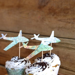 Vintage Map Airplane Cupcake Toppers - Perfect for weddings, birthdays, baby showers, and much more!