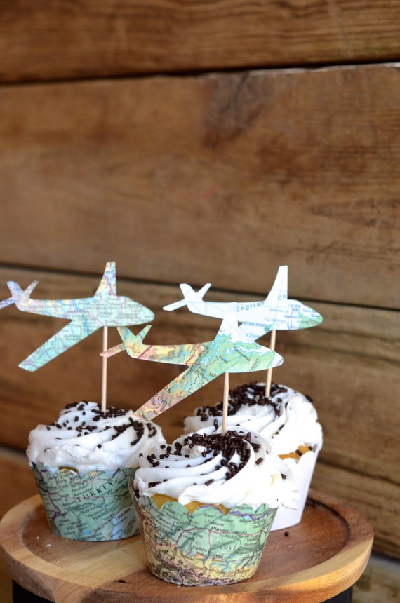 Big Dot Of Happiness Taking Flight Airplane Cupcake Toppers - Vintage Plane Baby Shower & Birthday Party Decor - Set Of 24 Clear Treat Picks