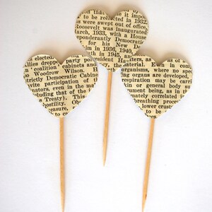 Vintage Book Page Heart Cupcake Picks image 5