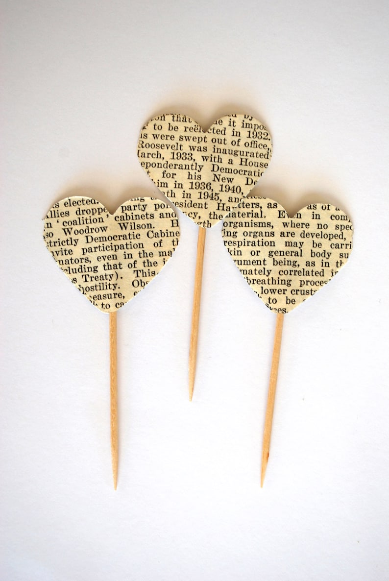 Vintage Book Page Heart Cupcake Picks image 5