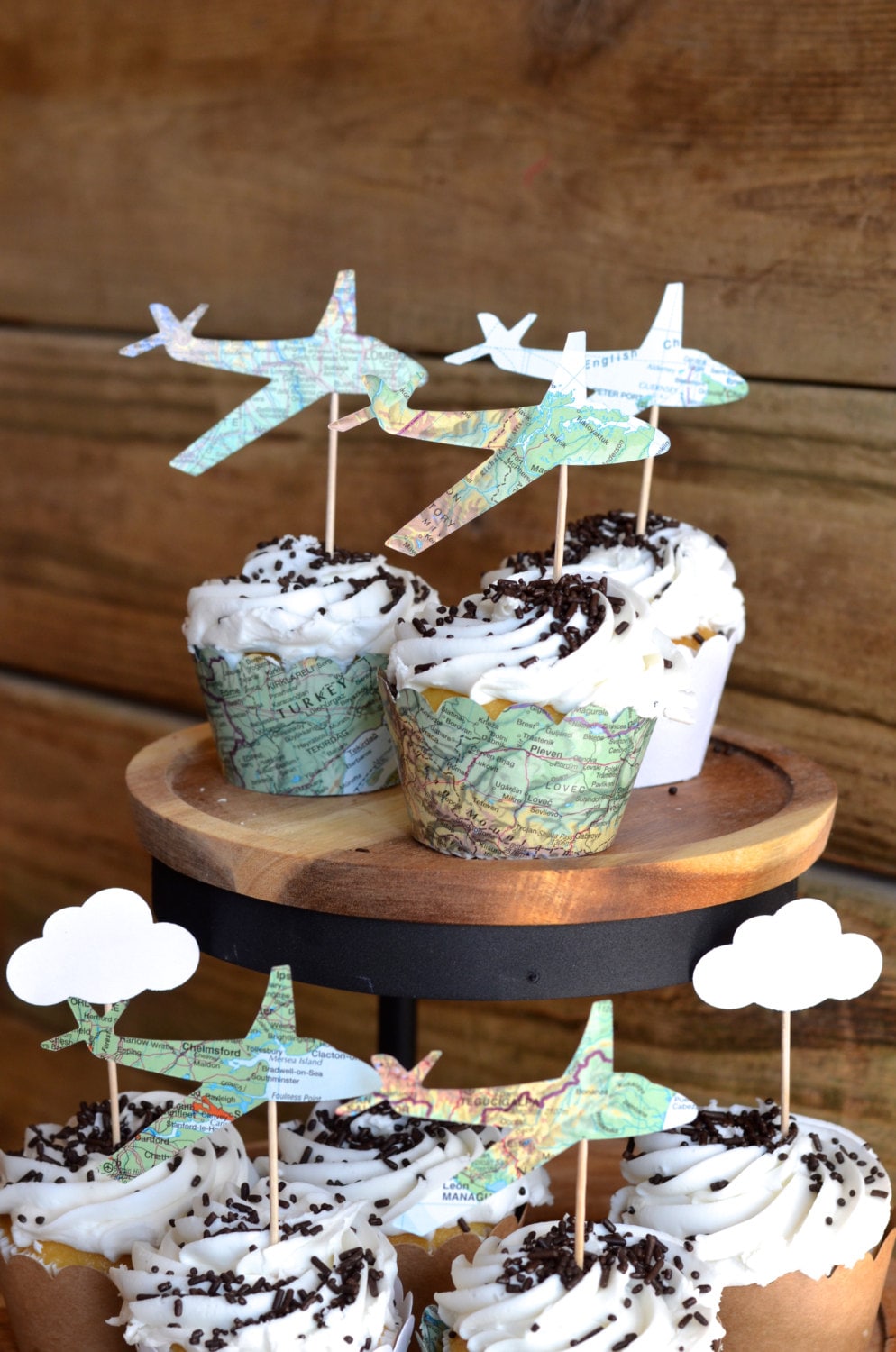Vintage Map Airplane Cupcake Toppers Perfect For Weddings Vintage Map Airplane Cupcake Toppers Perfect For Weddings
