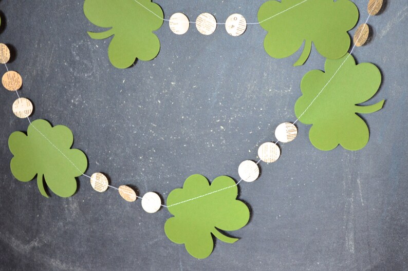 St. Patrick's Day Garland clover shamrocks and vintage circles. 10ft Long image 5