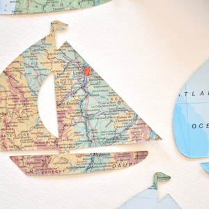 Vintage Map Sailboat Shaped Confetti Choose from 30 or 50 pieces image 2