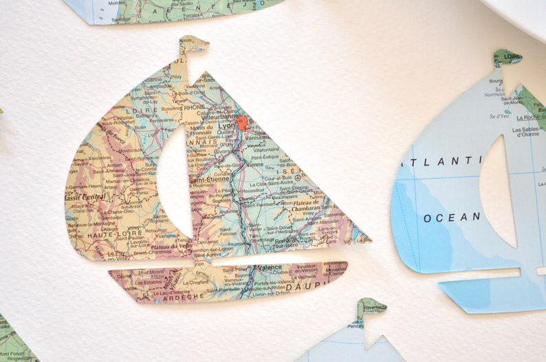 Vintage Map Sailboat Shaped Confetti Choose from 30 or 50 pieces image 2