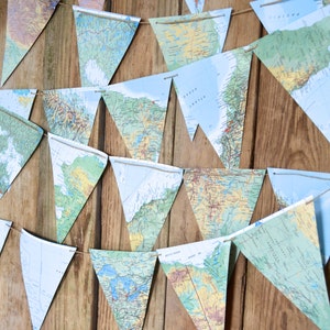 Large Vintage Map Triangle Garland  - 5, 10, 15, 20 or 30 feet of bunting