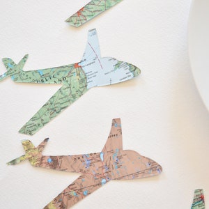 Small and Large Vintage Map Paper Airplane Confetti Available. White cloud cutouts also available. Perfect for table decorations. image 5