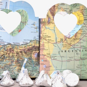 Vintage Map Heart Handled Gift Bags Perfect for gift cards, wedding favors, wedding confetti, small gifts, and candy. image 2