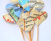 12 cuore Cupcake Picks, fatta dalle mappe della metropolitana di New York
