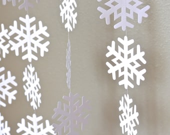 Frozen Snowflake Garland - large frozen snowflake banner in white or glitter white, 10 or 20 feet long. Other colors available.