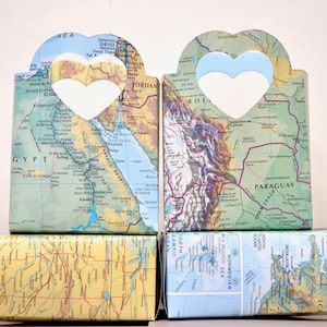 Vintage Map Heart Handled Gift Bags Perfect for gift cards, wedding favors, wedding confetti, small gifts, and candy. image 3