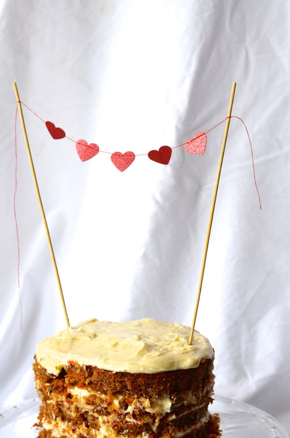 Items similar to Red Glitter Heart Bunting Cake Topper, mini garland ...