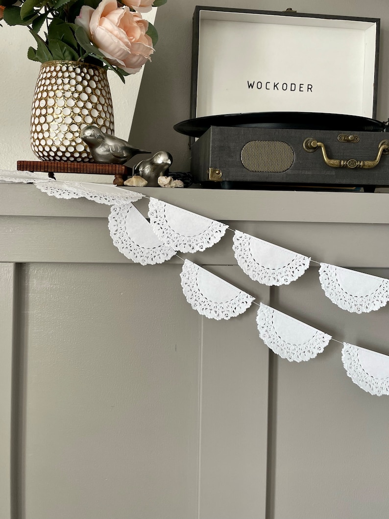 Paper Paper Lace Doily Garland. 4 inch doilies. Perfect for weddings, parties, birthdays, and so much more image 7