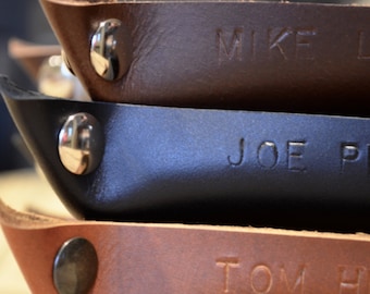 Handcrafted Leather Valet Tray - Choose From Chocolate Brown, Black, Caramel, or Western Brown Leather. Free Personalization!
