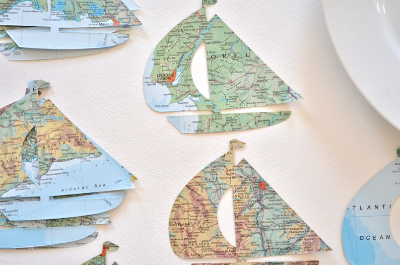Vintage Map Sailboat Shaped Confetti Choose from 30 or 50 pieces image 3