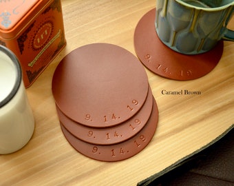Posavasos circulares de cuero (juego de 4) - Cuero de plena flor personalizado