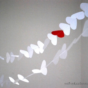 White Paper Hearts Garland white with a red heart, custom colors available image 1