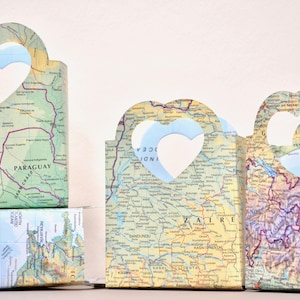 Vintage Map Heart Handled Gift Bags Perfect for gift cards, wedding favors, wedding confetti, small gifts, and candy. image 5