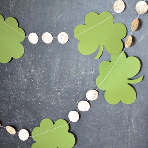 St. Patrick's Day Garland clover shamrocks and vintage circles. 10ft Long image 1
