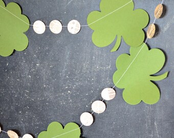 St. Patrick's Day Girlande - Kleeblätter und Vintage Kreise. 3m lang