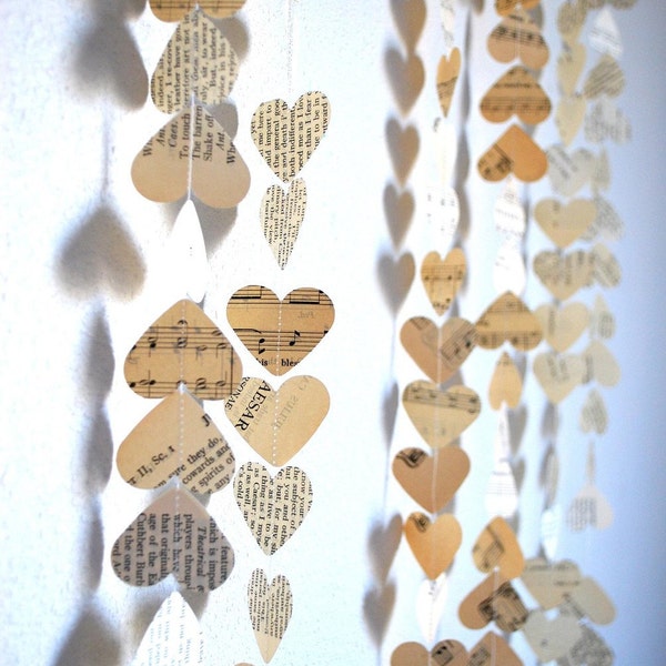 Romantic Vintage Hearts Garland - Created using a wonderful mix of vintage book and music paper. Custom variations available.