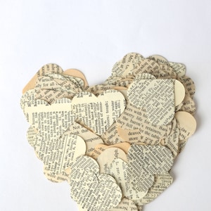 Vintage Book Paper Heart Confetti, medium size pieces, choose your quantity