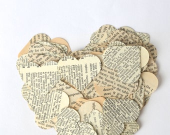 Vintage Book Paper Heart Confetti, medium size pieces, choose your quantity