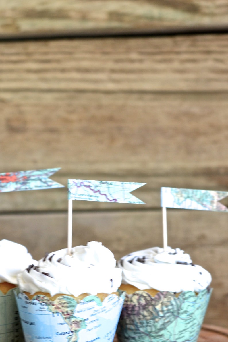 Vintage Map Cupcake Flags image 5