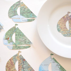 Vintage Map Sailboat Shaped Confetti Choose from 30 or 50 pieces image 4