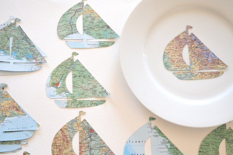 Vintage Map Sailboat Shaped Confetti Choose from 30 or 50 pieces image 4