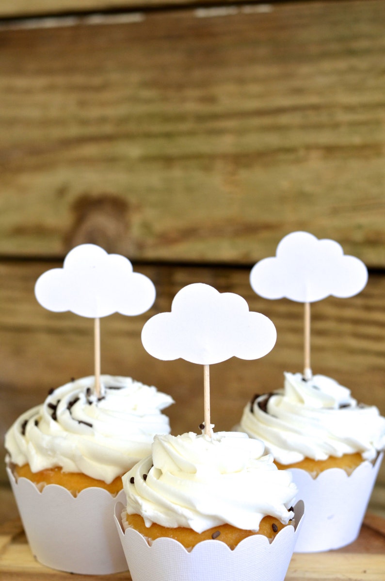 Cloud Cupcake Toppers - Perfect for baby showers, wedding, and more! Come in sets of  12, 24, 30, 36, 50, & 100. Custom colors available.