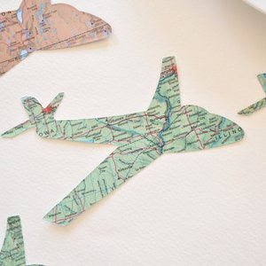 Small and Large Vintage Map Paper Airplane Confetti Available. White cloud cutouts also available. Perfect for table decorations. image 4